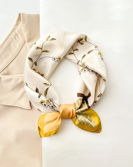 Delicate Floral Pure Silk Square Scarf