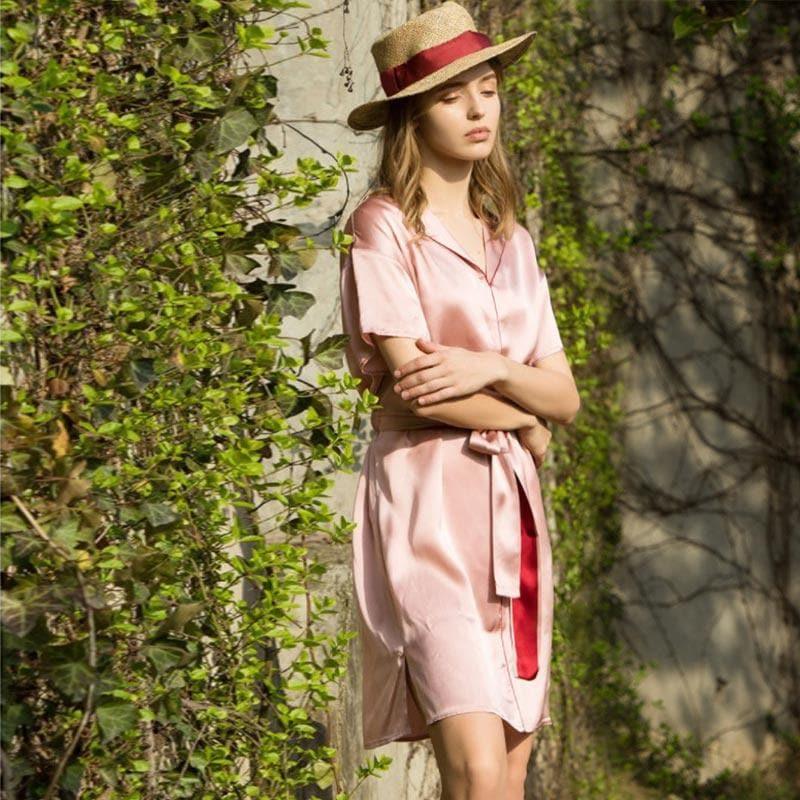 Comfy Silk Nightgown with Belt, Pink