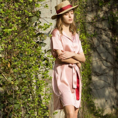 Comfy Silk Nightgown with Belt, Pink