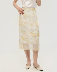 Silk Georgette Watercolor Print Midi Skirt