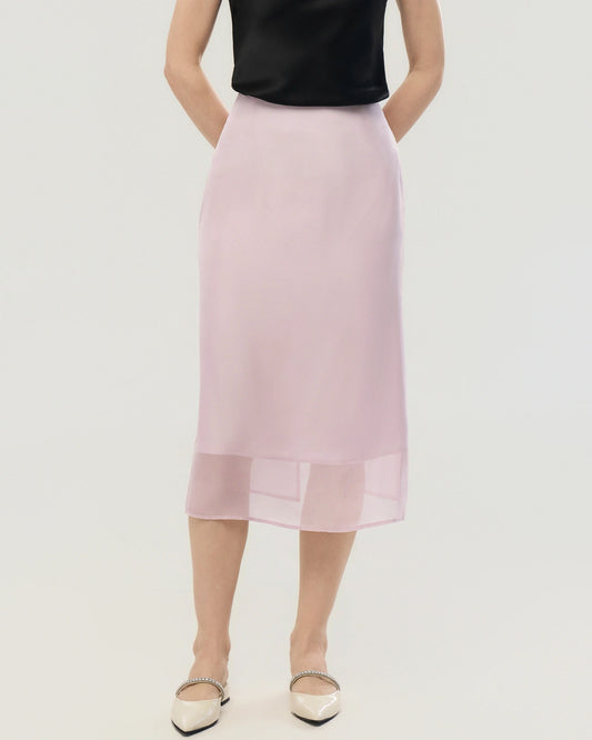 Silk Chiffon Straight Skirt with Back Slit