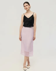 Silk Chiffon Straight Skirt with Back Slit