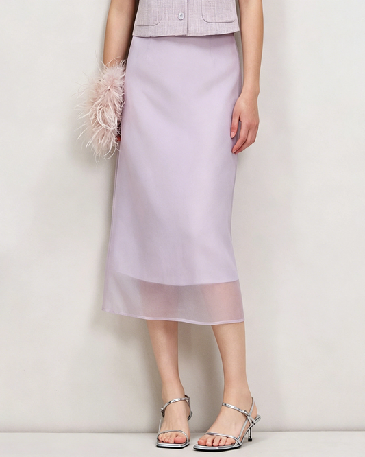 Silk Chiffon Straight Skirt with Back Slit