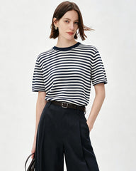 100% Mulberry Silk Jersey Striped T Shirt