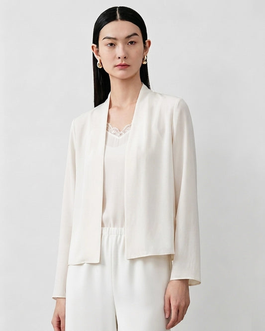 19 Momme Silk Open Front Long Sleeve Cardigan