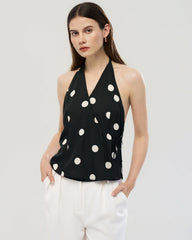 19 Momme Silk Halter Wrap Top with Open Back