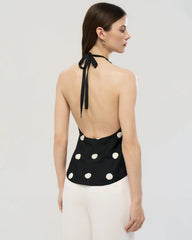 19 Momme Silk Halter Wrap Top with Open Back