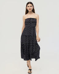 19 Momme Silk Polka Dot Strapless A-Line Midi Dress