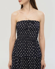 19 Momme Silk Polka Dot Strapless A-Line Midi Dress