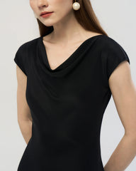 22 Momme Silk Cowl Neck Bias Cut Midi Dress