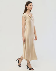 22 Momme Silk Cowl Neck Bias Cut Midi Dress
