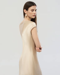 22 Momme Silk Cowl Neck Bias Cut Midi Dress
