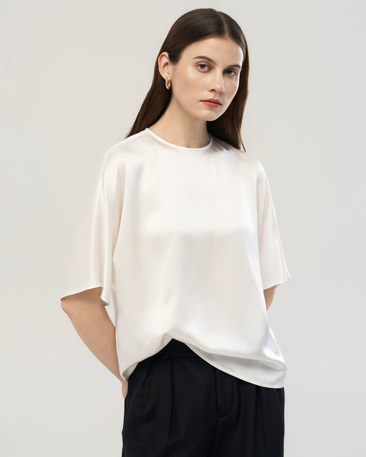 22 Momme Oversized Silk Crew Neck Half Sleeve Shirt
