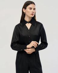 22 Momme Silk Cutout Collar Long Sleeve Blouse