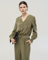 22 Momme Silk Shirt and Straight Pants Set