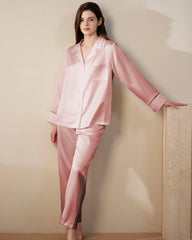 22 Momme Mulberry Silk Pajama Set with Lace Trim