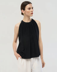 22 Momme Silk Pleated Neck Sleeveless Tank Top