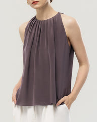 22 Momme Silk Pleated Neck Sleeveless Tank Top