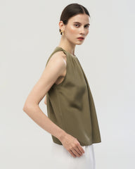 22 Momme Silk Pleated Neck Sleeveless Tank Top