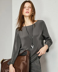 30mm Loose Long Sleeve Pullover Silk Blouse - DAISYSILK UK