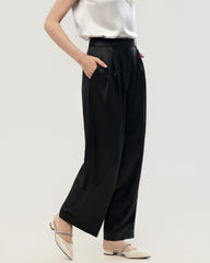 30 Momme Silk Pleated Straight Leg Trousers