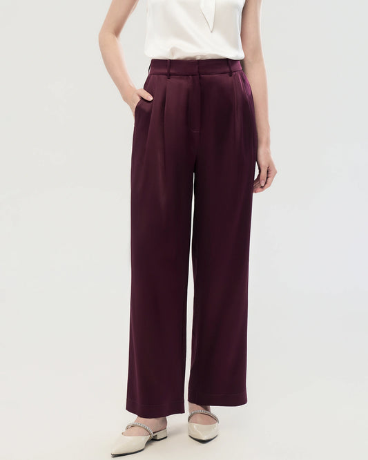 30 Momme Silk Pleated Straight Leg Trousers