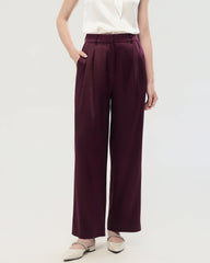 30 Momme Silk Pleated Straight Leg Trousers
