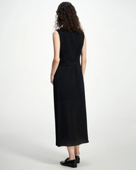 Black Silk Wrap Blazer Midi Dress, Black