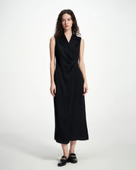 Black Silk Wrap Blazer Midi Dress, Black