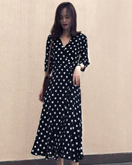 Polka Dot Silk Wrap Dress, Black And White