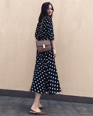 Polka Dot Silk Wrap Dress, Black And White