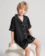 Boys Short Sleeve Silk Pajamas with Shorts