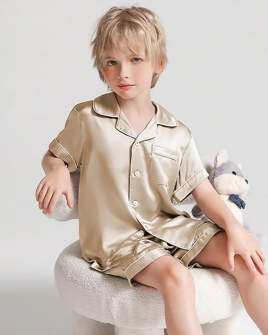 Boys Short Sleeve Silk Pajamas with Shorts