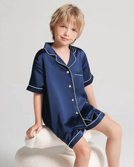 Boys Short Sleeve Silk Pajamas with Shorts