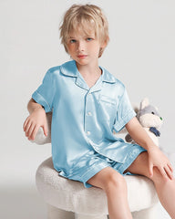 Boys Short Sleeve Silk Pajamas with Shorts