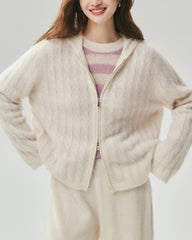Cashmere Silk Cable Knit Hooded Cardigan