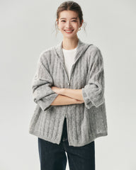 Cashmere Silk Cable Knit Hooded Cardigan