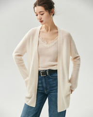 Cashmere Silk Open-Front Pocket Cardigan