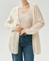 Cashmere Silk Open-Front Pocket Cardigan
