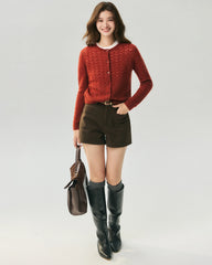 Cashmere Silk Pointelle Chevron Cardigan