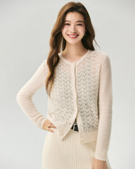 Cashmere Silk Pointelle Chevron Cardigan