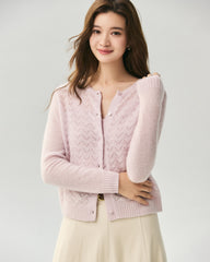 Cashmere Silk Pointelle Chevron Cardigan