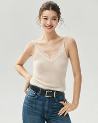 Cashmere Silk Lace Trim V-Neck Camisole