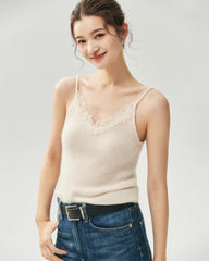 Cashmere Silk Lace Trim V-Neck Camisole