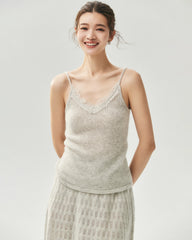 Cashmere Silk Lace Trim V-Neck Camisole