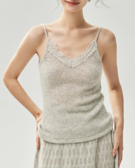 Cashmere Silk Lace Trim V-Neck Camisole