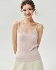 Cashmere Silk Lace Trim V-Neck Camisole