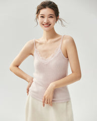 Cashmere Silk Lace Trim V-Neck Camisole