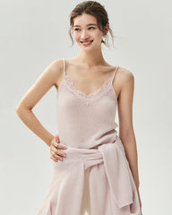 Cashmere Silk Lace Trim V-Neck Camisole