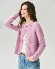 Cashmere Silk 3D Floral Cardigan